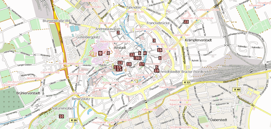 Erfurt Reiseführer mit Sehenswürdigkeiten  im Stadtplan